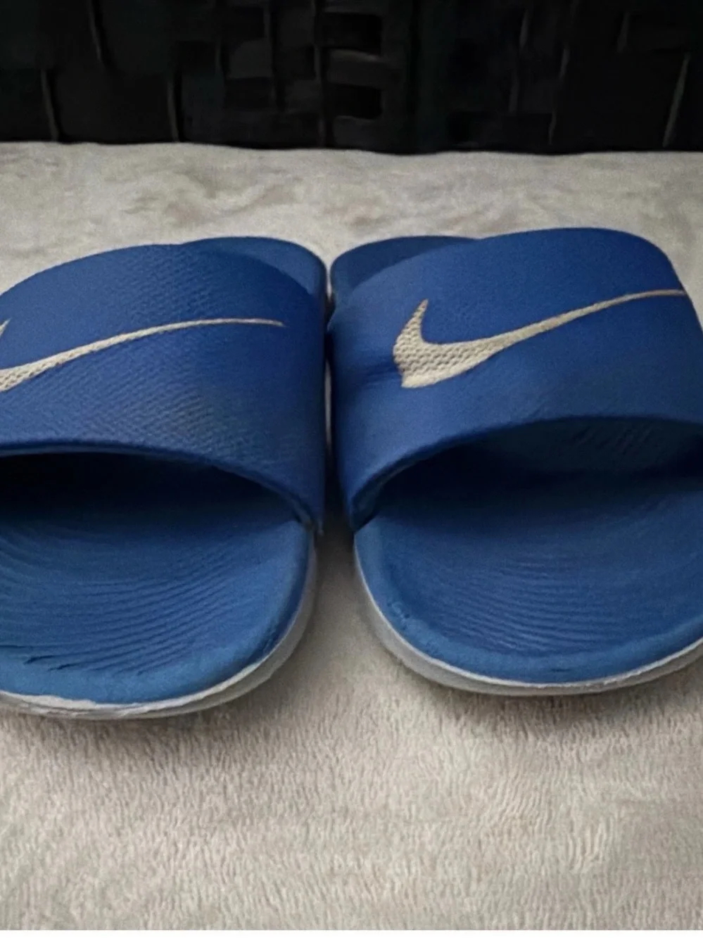 Nike Kids Blue Slide Sandals with White Swoosh Accent, Size 1Y